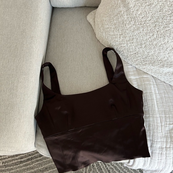 Aritzia Wilfred rise bustier brown camisole Chocolate Satin Top - Picture 3 of 7
